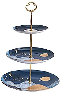 OQHAIR Cake Stand Light Luxury Ceramic Cake Stand Retro Fruit Plate Two-layer Dessert Biscuit Tray Multi-layer Pastry Living Room Candy Tray Rack Cupcake Stand (Size : Gold)
