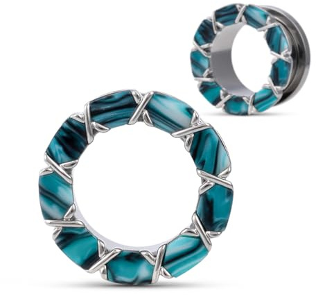 COOEAR Pendientes de rosca para oreja, túneles de carne, tapones de película de color segmentado, pendientes de plata, 1/2(12mm), Metal, arenisca