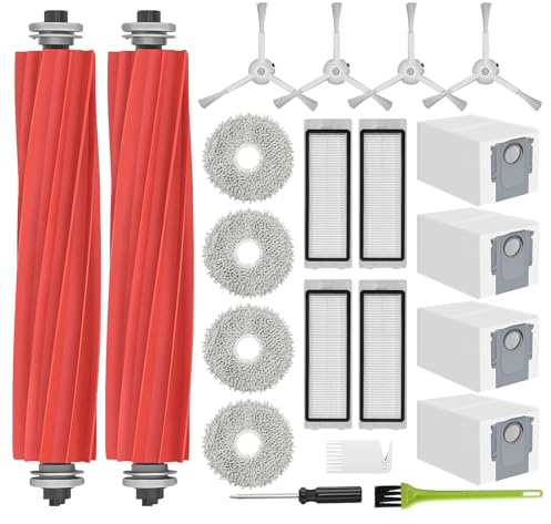 QRevo Zubehör für Roborock QRevo Zubehörset Ersatzteile Saugroboter Kit | Q Revo Zubehörset Refill Ersatzteilset Accessories 4 Staubbeutel 4 Filter 4 Mop Wischtücher 2 Hauptbürste 4 Seitenbürsten