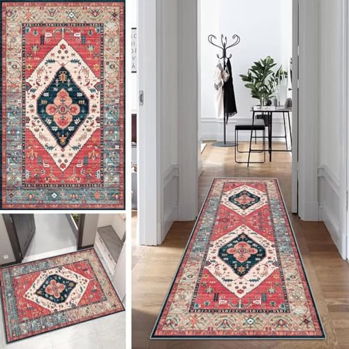 Mogetal Boho Läufer Teppich Lang Vintage Klassisch Flur Läufer Abstrakte rutschfest Waschbar 70x130cm Modern Dauerhaft Läuferteppich TeppichLäufer Küchen Korridor Polyester Anpassbar Meterware