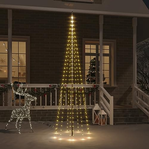 BaraSh Christmas Tree on Flagpole Warm White 310 LEDs 300 cm,Flagpole Christmas Tree, Light Up Outdoor Decoration, Flashing White and Warm White Micro LED Pyramid Light