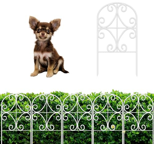 ShopLaLa Garden Fence Border Animal Barrier (10 Panels) 12in(L) x 24in(H) Wire Fence Butterfly Arch Panel Outdoor, Decorative Fencing Rustproof White Metal for Lawn Landscape, Dog Fences for The Yard