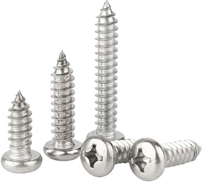 MOOPW Acier inoxydable 304 Avec rondelle Tête ronde Vis autotaraudeuses | Croix Tête bombe Autoperceuses Vis à bois Éléments de fixation M2.6 x 8mm 100 Pcs
