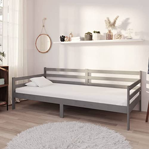Rantry Tagesbett mit Matratze Bettsofa Sofabett Sofa Couch Bettcouch Funktionsbett Jugendzimmer Bett Gästebett für Wohnzimmer 90x200 cm Grau Kiefer Massivholz