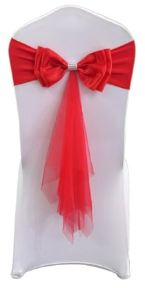 Rockreyoa Satin Stuhlschleifen mit Tüll und Organza – Elegante Stuhlschärpen für Hochzeit, Party, Fest, Bankett, Restaurant & Veranstaltungen Rot 10 Stück