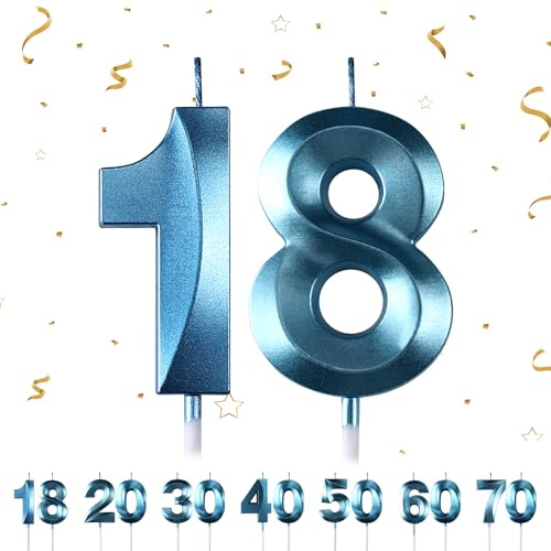 Geburtstagskerzen Zahlen 18,3D Blau Geburtstagskerzen,Kerzen Geburtstag Zahl 18, Kuchen Topper Dekoration Kuchendeko Geburtstag, Geburtstagskerzen für Geburtstagsdeko