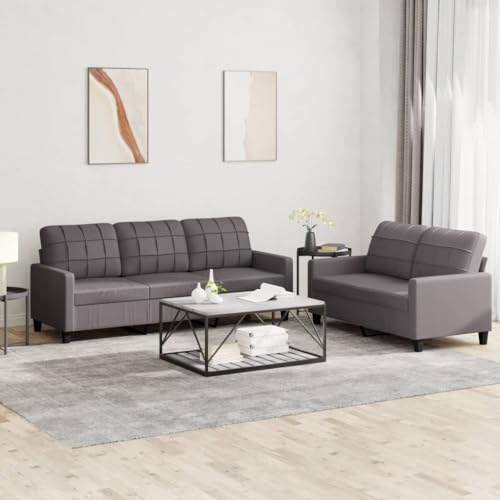 Mengtu 2-TLG. Sofagarnitur mit Kissen Loungesofa Couch Wohnzimmersofa Sofa Couch Möbel Couchgarnitur Doppelsofa Designsofa Moderner Grau Kunstleder#1