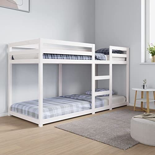 ARKEM Etagenbett Weiß 80x200 cm Massivholz Kiefer Kinder Bett Doppelstockbetten FüR Kinder Bunk Bed Frame Hochbettleiter