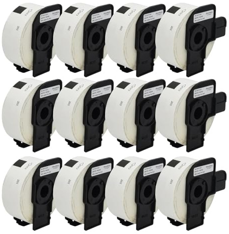 12 Rollen DK-11201 Adress-Etiketten (29mm x 90mm, 400 Stk pro Rolle) Schwarz auf Weiß, Kompatibel mit Brother QL-Druckern, Thermopapier für klare Bilder und Barcodes
