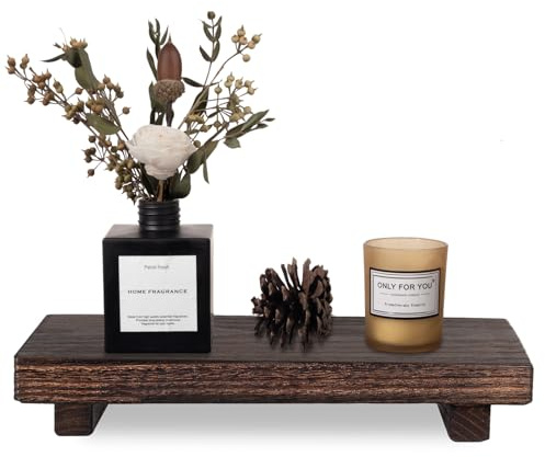 zoocatia Small Wood Tray Pedestal Stand Farmhouse Bathroom Decor Decorative Wooden Riser Kitchen Soap Dish Holder for Vanity, Counter, Sink, Large 11.8 x 7 - Dark Brown