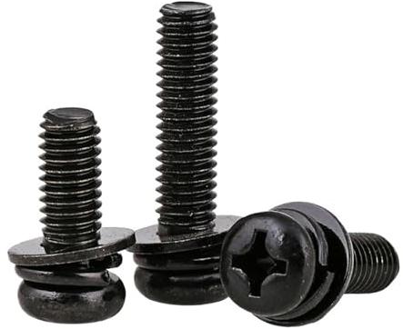 10/20 STK. M4 M5 M6 Schwarze verzinkte Rundkopfschrauben mit Unterlegscheiben, Federscheiben, Linsenkopfschrauben, Drei-Kombinationsschrauben(14mm,M6 (10Pcs))