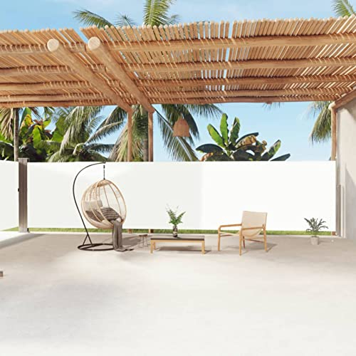 Ailgely Doppel Seitenmarkise 180 x 1200 cm, Alu-Ausziehbar Seitenmarkise, Sichtschutz für Balkon und Garten, Senkrechtmarkise außen Blickdicht für Balkon, Terrasse, Garte Creme
