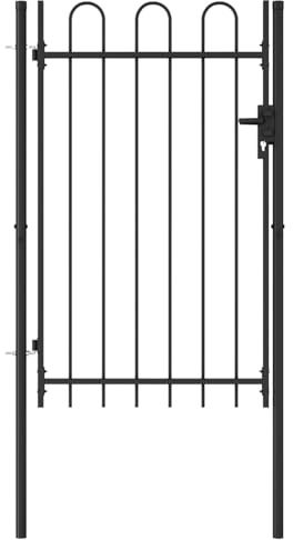 Sufrk Fence Gate Single Door with Arched T O P Steel 1x1.5 m Black,Garden Gates High galvanised wrought iron metal swing gate