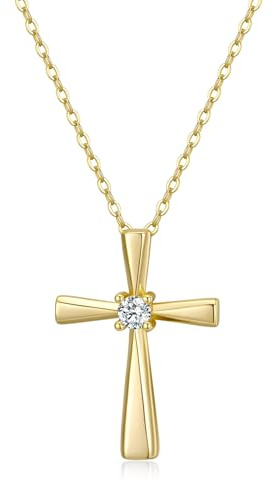 GAVU Damen 925 Sterlingsilber Halskette mit Zirkonia-Kreuz Anhänger Glückskette Kette für Frauen
