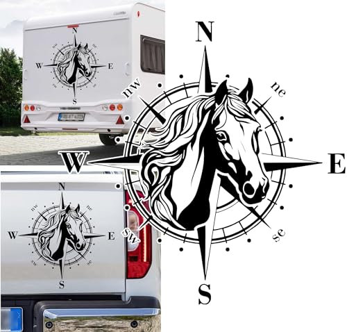Rakelfix Autocollant boussole Holsteiner - Taille et couleur au choix - Cheval, cheval, remorque, camping-car, caravane - Autocollant de voiture - Rose des vents - Pour camping-car