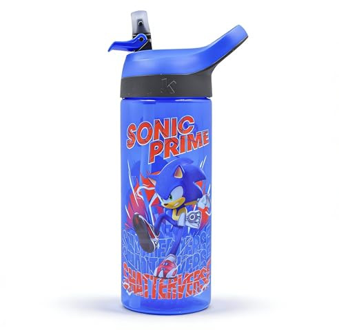 HOX SONIC PRIME Reusable BPA free Kids Atlantic Water Hydration Bottle with built in Carry Loop, Flip Up Spout and removeable straw - 600ml, Blue