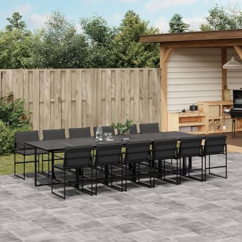 Somanki 13-TLG. Garten-Essgruppe mit Kissen Schwarz Textilene, Esstisch Mit Stühlen Set, Gartenmöbel Sitzgruppe, Balkon Möbel, Gartenlounge Set, Terrassenmöbel, Balkonmöbel Set - 3295077