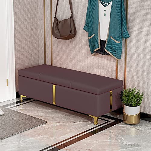 Moderne braune PU-Leder-Schuhaufbewahrungsbank, Ottomane, Eingangsbank, Hocker, 99,1 x 40,6 x 43,2 cm, stilvolle Bettbank für Wohnzimmer, rechteckiges Design mit Hebefläche und reichlich Stauraum