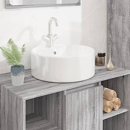 Brokky Lavandino Bianco 40x14,5 cm in Ceramica Rotondo-Ceramica,Finitura Lucido - Lavandino Design Moderno Bacinella Lavamani Lavello Sanitari Bagno