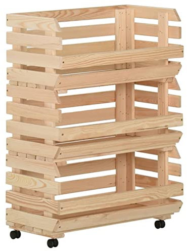 Xichuzi Gemüsewagen, Holzkiste, Kartoffel Aufbewahrung, Obstkiste, Vorratsschrank, Pfandflaschen Aufbewahrung, Kistenregal, Kisten Aufbewahrung, 57x30x80 cm Massivholz Kiefer
