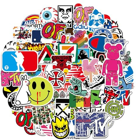101 Pack Skate Stickers Non-Repeat Waterproof Vinyl for Adults Teens Boys | Skater Sticker Pack Cool Sticker Pack for Graffiti Guitar Travel Luggage Helmet and Laptop Bike Furniture Reusable Sticker