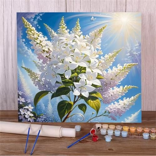 Malen Nach Zahlen Erwachsene Sonnenschein-Lilie,DIY Handgemalt Ölgemälde Kit für Anfänger Ohne Rahmen mit Acrylfarbe und 3 Pinseln für Geschenke und Home Wand Dekor - 30x30cm
