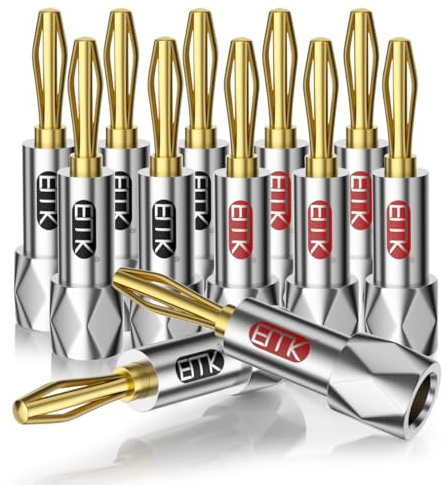 EMK Cosses Banane à Serrage Sécurisé Dorées à l'Or 24K - Connecteurs Fermés pour Câbles Enceintes, Home Cinéma, Ampli, Récepteur A/V et Prises Murales(12 Pièces)