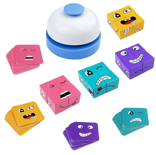 Absyrony Face Change Cube, Face Changing Magic Cube, Gesichter Würfel, Holzwürfel Puzzle Spielzeug, Emoji Spiel, 3D Puzzle Gesichtsverändernder Zauberwürfel mit Klingel, für Kinder Ab 3 Jahren