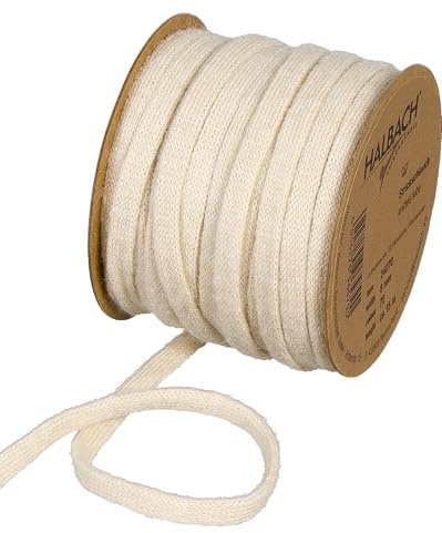 Halbach Veganer Woll-Strickschlauch, 8 mm x 15 m, Creme | Ringelband aus 100 % Baumwolle mit Öko-Tex zertifizierung, Baumwoll-Raffia zum Ringeln und Einpacken von Geschenken