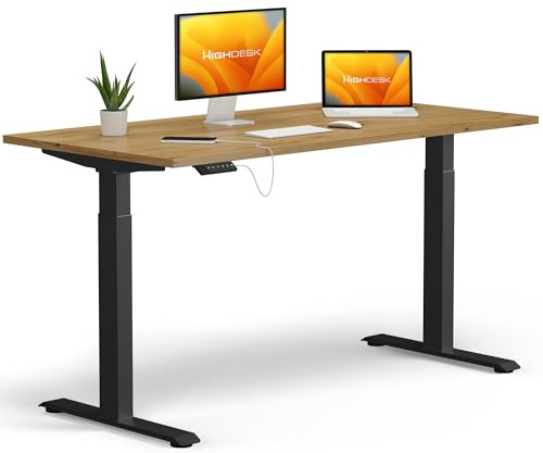 KRIEG HighDesk Basic Höhenverstellbarer Schreibtisch 160 x 80 cm I Schwarz + Eiche - Elektrischer Sitz- & Stehtisch mit Tischplatte - Stehschreibtisch Elektrisch Höhenverstellbar