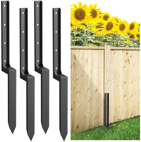 4PCS Fence Post Repair Kit, Heavy Duty Fence Post Repair Stakes, Anchor Ground Spike for Fix Broken Wooden Support