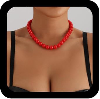 Inilbran Boho Rotes Perlenhalsband Rote Perlenhalskette Kette Große Perlenhalskette Kettenschmuck Für Frauen