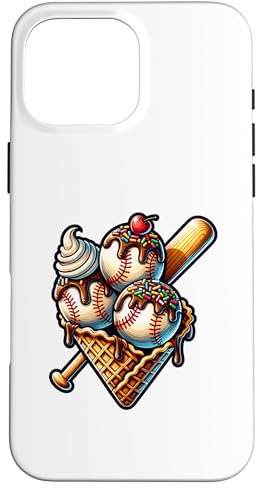 Triple Scoop Baseball Ice Cream Cone Drip Sprinkles Boys Case for iPhone 16 Pro Max