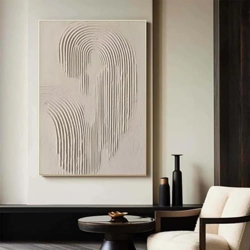 XBTYKPB Grand tableau texturé 3D beige, toile abstraite en plâtre, art mural Wabi Sabi, tableau minimaliste, 40 x 60 cm, avec cadre