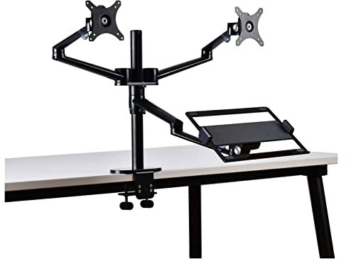 SaryEdge Soporte para Monitor y portátil, Soporte con Resorte de Gas para Dos Pantallas Planas y Curvas de 17 a 32 Pulgadas y un portátil de 12 a 17 Pulgadas con (