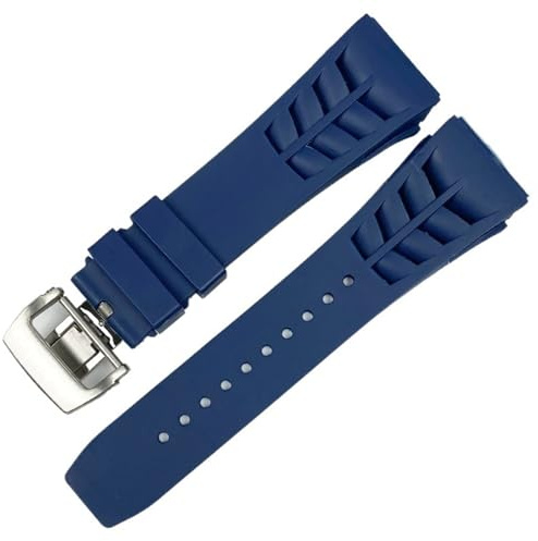 ZCCZJS 25mm Gummi -Silikon -Uhrenband für Richard Mille Gurt Edelstahl Klappstuckle Blaues Gurt Uhr Zubehör Blaues Gurt
