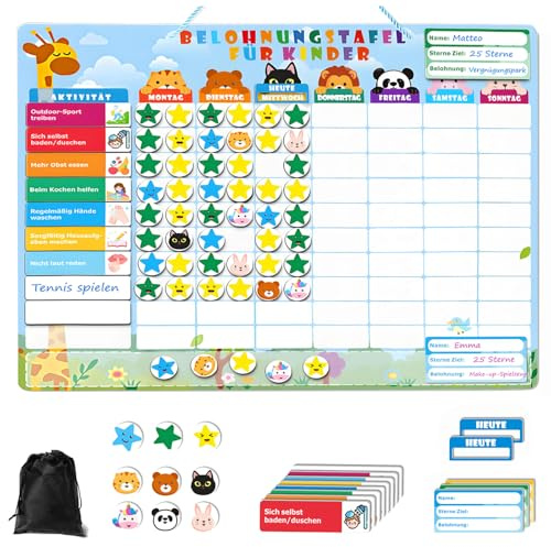 Willingood Pizarra magnética de recompensas infantil, 100 tareas + 360 imanes, planificador de tareas de limpieza responsable, pizarra magnética Montessori (escritura y limpia)