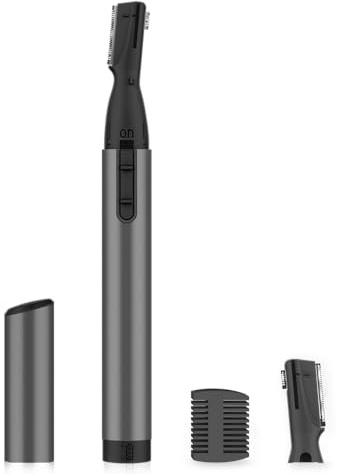 aisleek Eyebrow Trimmer, Facial Hair Trimmer Precision Detailer with Rinseable Blade, Battery Powered Double-Sided Eyebrow Razor with Comb, Compact Pen-Size Safe Painless Shaver for Chin Peach-Fuzz