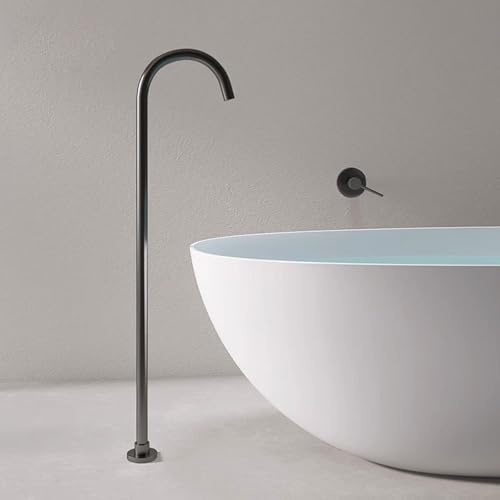 Wannenarmatur Freistehend mit Einhebel Wandmontage Schwanenhals Freistehende Badewanne Armatur aus Messing,grau