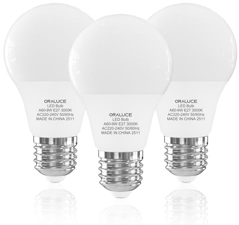 ORALUCE E27 LED Warmweiss 9W, Ersetzt 60 Watt Glühlampen, 3000K Leuchtmittel E27, 900LM Birne, 220° Abstrahlwinkel Energiesparlampe, Nicht Dimmbar A60 LED Lampe E27, 3 Stück