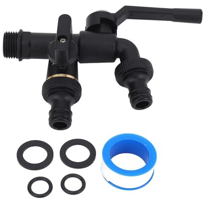Utomhus Dubbla Kranar Vattenkranar Kit 3/4in Inlopp 25mm 2 Uttag Väggmonterad Mässing Frostsäker Utanför Trädgård Svart