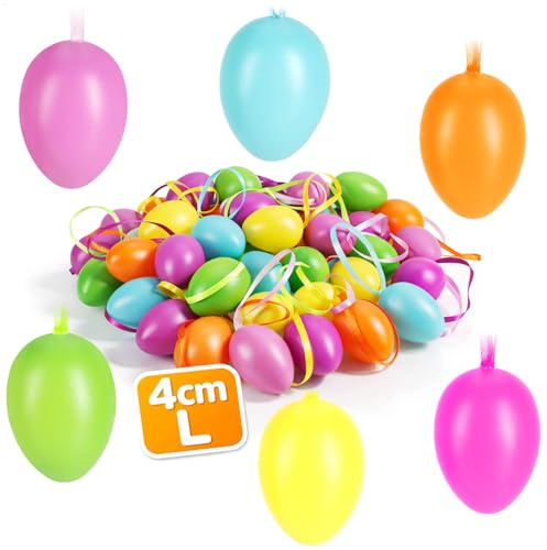 com-four® 48 påskägg att hänga upp 4 cm – dekoration i sex pastellfärger – prydnadsägg för påskris och blomarrangemang (Pastell)