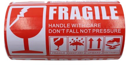 Alide Paquete de 300 pegatinas frágiles, etiquetas grandes de advertencia de 13 x 7 cm, pegatinas frágiles de precaución, calcomanías para paquetes, cajas