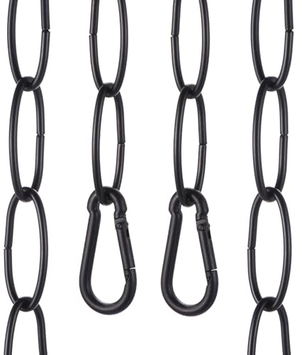 sourcing map 7ft Lighting Hanging Chain 2.4mm/0.09 Chandelier Chain Black | Looping Metal Pendant Extension with 2 Spring Snap Hook for Hanging Plant Pendant Chandelier Light Fixture