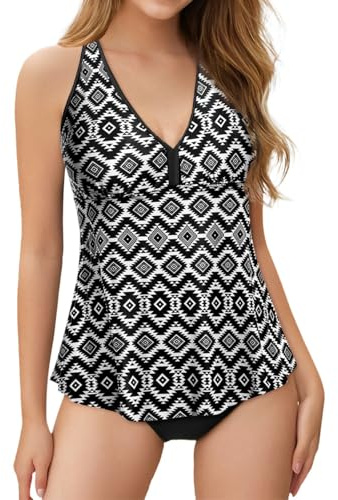 Generisch Haut tankini pour femme, haut de bain dos nageur, haut de maillot de bain fluide, sans bas, gris, L