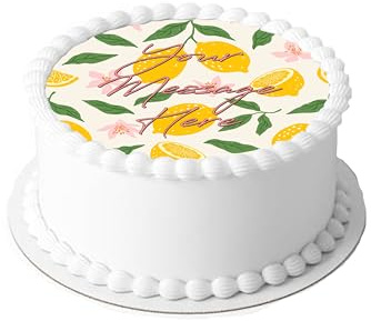 Personalised Message Italian Lemons & Flowers Style 7.5inch CIRCLE Edible Icing Cake Topper Decoration - Personalise Your Cake!