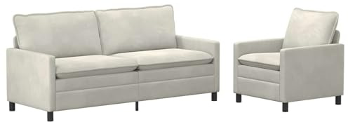 Owoxanthellate Sofa Set, 2-TLG. Couch-Garnitur aus Samt, 1-Sitzer und 3-Sitzer, Modernes Design, Creme, Robuster Metallrahmen, Bequeme Polsterung für Wohnzimmer