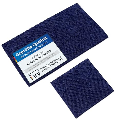 WohnDirect Badematten & Badteppiche Set 2 teilig Blau • WC Vorleger ohne Ausschnitt 45x45cm + Badematte rutschfest 50x80cm • Badvorleger rutschfest frottee waschbar • Badezimmerteppich ÖkoTex