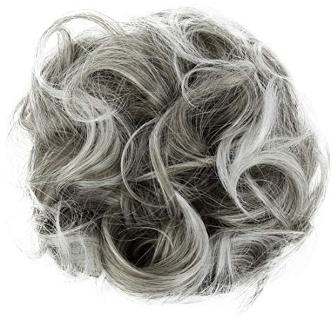 CAISHA Large Hairpiece Scrunchy Instant Updo Curly Messy Bun Gray Mix G19E