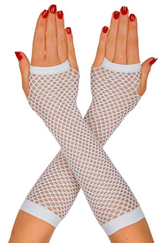 Redstar Fancy Dress - Fingerlose Netzhandschuhe - 80er Jahre Tanzparty - Retro Kostüm-Accessoire - Weiß